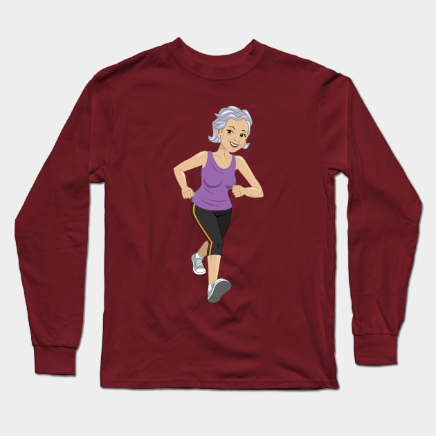 Woman running for fitness Long Sleeve T-Shirt by Comic Dzyns